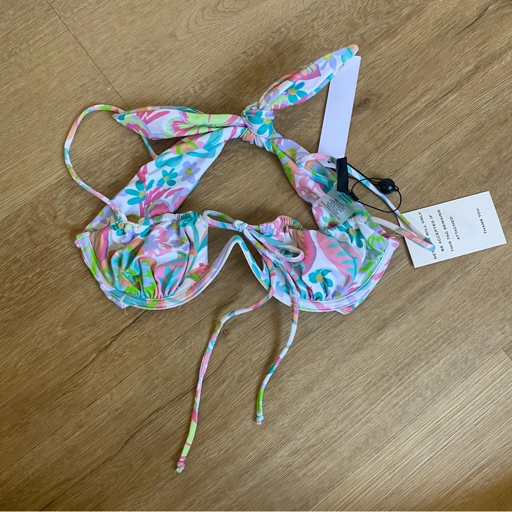 FOR LOVE & LEMONS HIBISCUS FLORAL PRINT BIKINI SWIMSUIT TOP